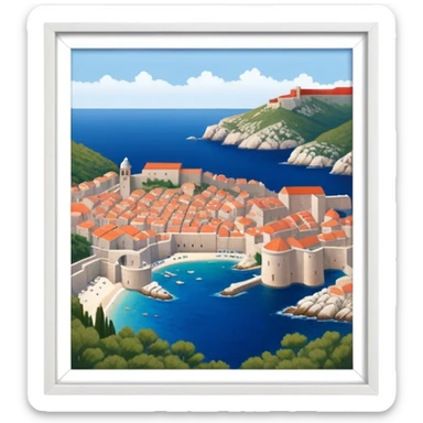 Dubrovnik – Cinematic Realistic Dubrovnik, depicted as a stunning coastal city with red-tiled roofs and ancient stone walls, set against the deep blue Adriatic Sea under warm Mediterranean light, rendered with rich textures that capture its enchanting beauty. sticker