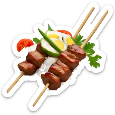 filipino meat skewer dish with white rice sticker