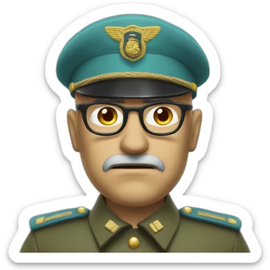 Realistic cyan beret bald very furious middle age general with glasses no hair furious very angry frown with khaki idf uniform sticker