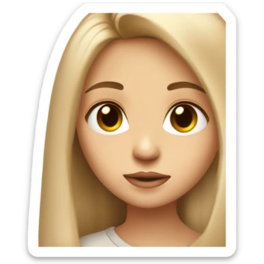 girl with light long straight hair, in beige t-shirt, baby face, small nose, big lips, brown eyes sticker