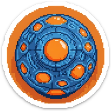 blue orb with expanding circles, 32x32 pixel art game range power-up sticker