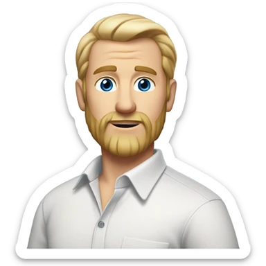 middle aged english man, short slicked back hair blonde, blonde medium length size full beard, in a smart unbuttoned shirt. sticker