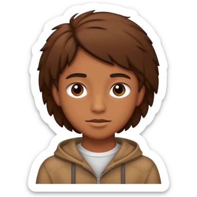 A teenager with a brown textured sticker