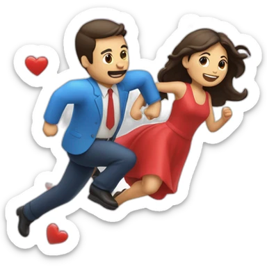 Un hombre y una mujer volando sobre un cohete y un corazón sticker