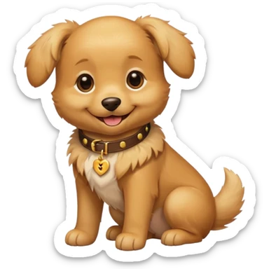1-year-old puppy with collar and big smile sticker
