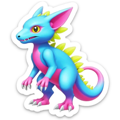 colorful neon-colored Fakémon-Digimon-Fionbri-Trico-creature (full body) sticker