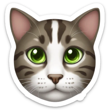Dark Brown and white tabby cat with green eyes sticker