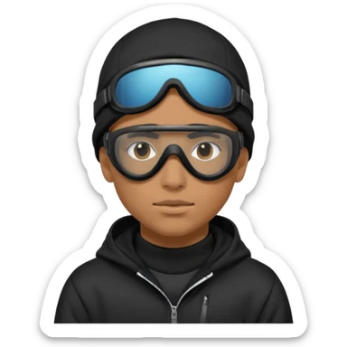 skier with black goggles hoodie and face mask looking stylish like an underground rapper sticker