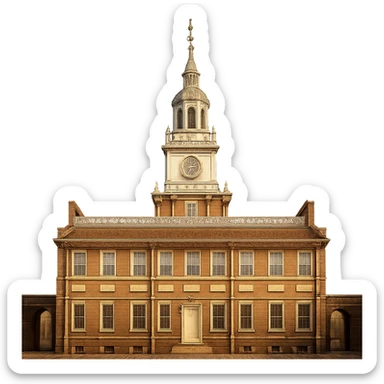 cinematic, realistic emoji of Independence Hall in Philadelphia, straight-on perspective, featuring its iconic Georgian architecture, lifelike detail, bright regal lighting as on a sunny day, accurate building colors sticker