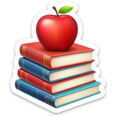A stack of textbooks with an apple on top sticker