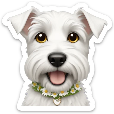 White terrier with collar that has daisies on it sticker