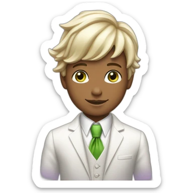 Posh-boy-with-white-suit-and-green-eyes-and-rainbow-unicorn-hat sticker