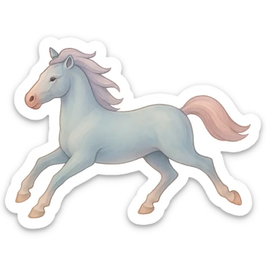 Edit the horse in Chinese eastern style with pastel palette #98B5BC, #B5B3C1, #C9A3C9, #E4C0CA, #F7DCD1, #F7C0AA. Use thin clean outlines, soft rounded shapes, detailed shadows and highlights, soft lighting, transparent background. Make it less cute and without decoration. First frame: original pose as in the reference image. sticker