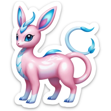 Shiny Sparkly Iridescent Bioluminescent Glowing Lumineon-Amaura-Dragonair-Sylveon-Fakémon-hybrid-creature (full body)  sticker