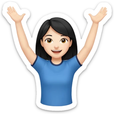 girl with black hair in short sleeves cheering yay sticker