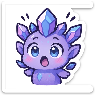 chibi kawaii style emote of a crystal sprite creature, colors purple blue and pink, surprised expression sticker