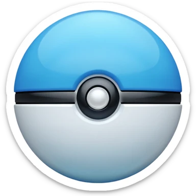blue pokeball emoji, top half is a more saturated blue, bottom half is white, black stripe, with a white sheen, with a pearlescent finish, with a neon glow effect sticker