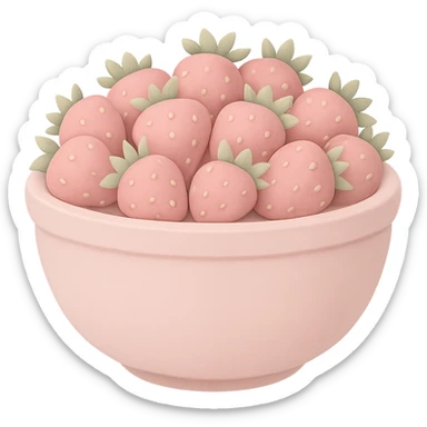 Make the colors of the large fancy pastel pink bowl of strawberries softer and less saturated, avoid high contrast, keep the style as emoji, with no background. The style should resemble emoji style with soft pastel colors and no background. sticker