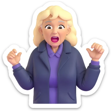 mean Karen, old yelling lady with blonde hair and a jacket sticker