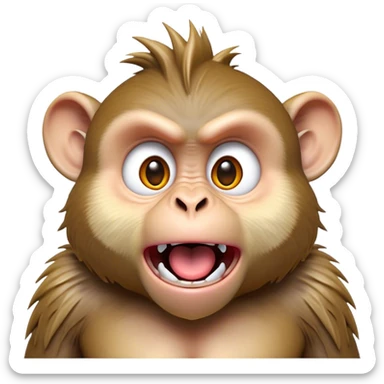 Cinematic Comical Macaque Portrait Emoji, Head tilted dramatically with an exaggerated, shocked expression and a raised eyebrow, featuring a lively, nimble build with spiky fur and wide, comically expressive eyes, Simplified yet hilariously animated features, highly detailed, glowing with a slightly sassy, vibrant glow, high shine, dramatic yet playful, stylized with an air of cheeky primate attitude, soft glowing outline, capturing the essence of a meme-worthy macaque that looks ready to deliver a playful side-eye into viral fame! sticker