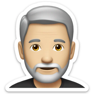 middle age white man, with dark-grey hair, with a dark grey circle beard and a plain black tshirt sticker