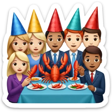 Too many people eating lobster at a family party sticker