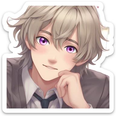 Gorgeous romantic hot attractive anime style modern gentlemanly anime shojo guy with long pretty lustrous hair and colorful eyes and blushing face aesthetic trending style  pastelcore cottagecore kawaiicore sticker