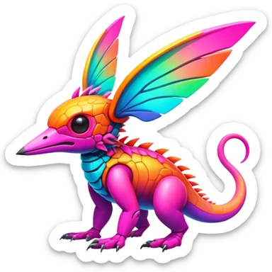 Tropical futuristic lush warm-colored modern colorful neon-colored cyber-Fakémon-Trico-creature sticker