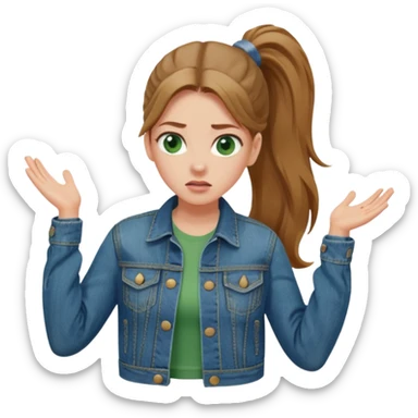 Woman with long ponytail and green eyes shrugging sticker