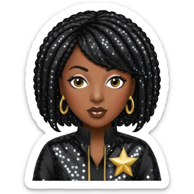 Missy Elliott with jet black hair, black sequin outfit sticker