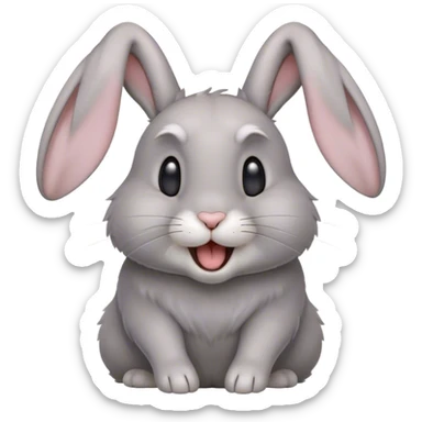 Cinematic Cute Yawning Grey Rabbit Portrait Emoji, Head tilted slightly with a dramatic, wide-open yawn, showcasing a smooth grey fur with a refined finish, floppy ears slightly drooping, round grey eyes barely open in drowsy contentment, Simplified yet irresistibly adorable features, highly detailed, glowing with a soft, cozy glow, high shine, relaxed yet expressive, stylized with a touch of whimsy, bright and endearing, soft glowing outline, capturing the essence of a sleepy yet affectionate bunny, so drowsy it feels like it could stretch out of the screen and curl up for a nap! sticker