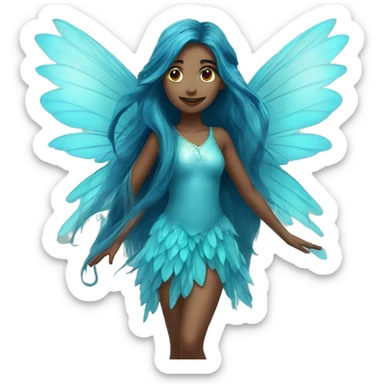 Beautiful, fairy, blue, turqoise, long hair, big wings sticker
