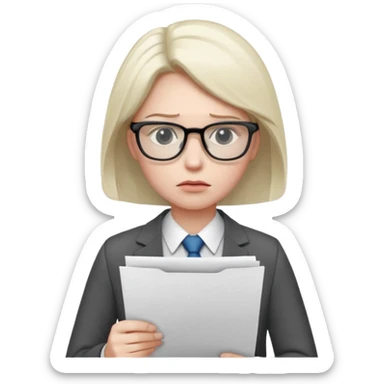 Frowns with Glasses, Office Boss: Business outfit, holding papers, frowning behind glasses, serious look
 sticker