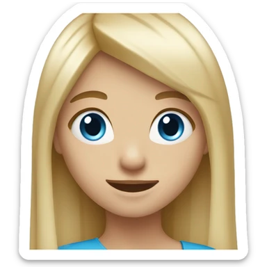 girl with long blonde hair with fringe no hairstyle and blue eyes welcoming happy sticker