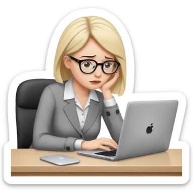 Chica con Estrés laboral en la oficina y mala postura en su laptop  sticker