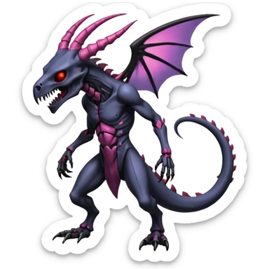 Shiny Horned Futuristic Badass Demonic Spectral Dusky Spooky Skull-faced Cool Hot Stylish Handsome Alien-Salandit-Darkrai-Genesect-Fakémon-fusion (full body) sticker