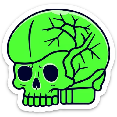 cut-up skull with green brain inside sticker