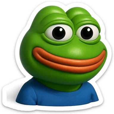 make a pepe in bright green smiling and looking straight at the camera in 3d style, good highlights and shadows, drop shadows sticker