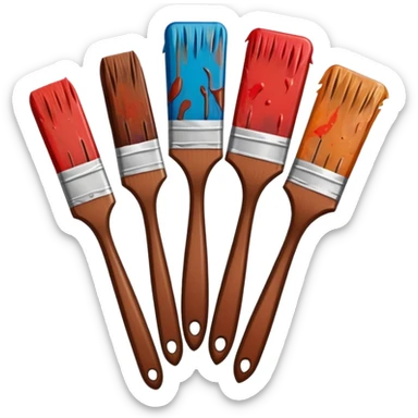 STICKER PINCEAUX ROUGE ET BRUN AVEC  PEINTURE ET TACHE DE PEINTURE sticker