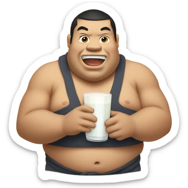 Sumo wrestler drinking milk sticker
