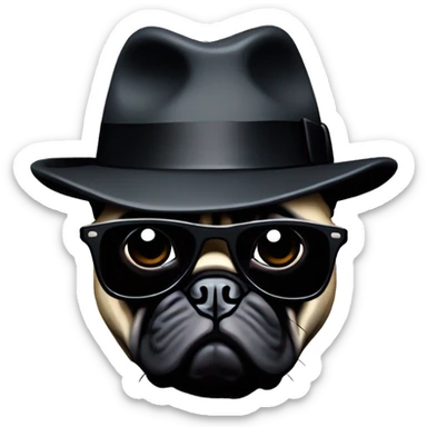 Pug mask from grand theft auto with black fedora and black sunglasses like the god father  sticker
