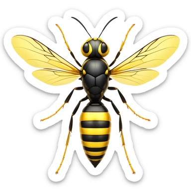 Cinematic Noble Wasp Portrait Emoji, Poised and formidable, with a sleek, slender body in bold yellow and black hues, angular, translucent wings and sharp, focused eyes exuding determined intensity, Simplified yet strikingly defined features, highly detailed, glowing with a cool, assertive radiance, high shine, intelligent and vigilant, stylized with an air of natural precision, focused and alert, soft glowing outline, capturing the essence of a watchful wasp that appears ready to buzz out of the screen with commanding presence! sticker
