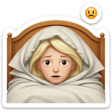 A 55-year-old woman lying in bed, unable to sleep. She looks exhausted and desperate, with visible dark circles under her eyes, tired facial expression. She is under the blankets, staring at the ceiling.  sticker