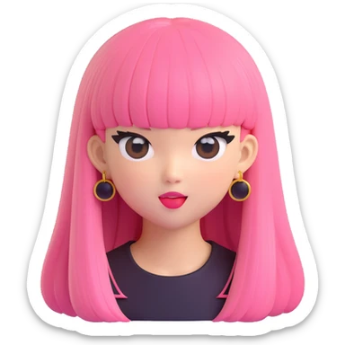 Blackpink Lisa, big eyes, signature bangs, playful expression, 3D emoji style sticker