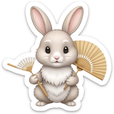 A rabbit hold a folding fan playfully sticker