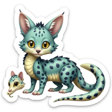Realistic cute Flurry furry scary slimy oily glossy wet gloomy dusky scaly sergal-serval-possum-sphynx-Koi-sergal-fusion-animal-hybrid-creature with a snake-tail sticker