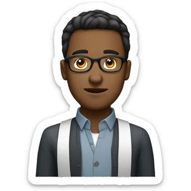 stand young man of about 20 years old, networker and trader with glasses sticker