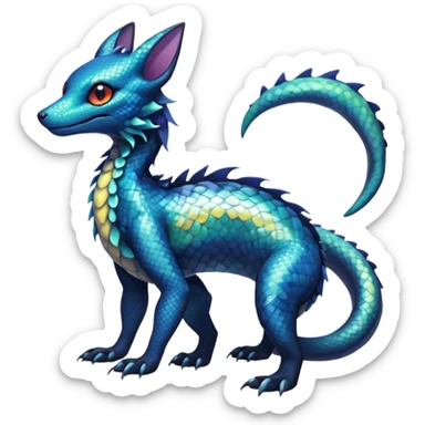 Anthropomorphic Scaley Shiny White Iridescent Colorful Exotic Salandit-Aurorus-Umbreon-Fakémon-hybrid-creature (full body)  sticker