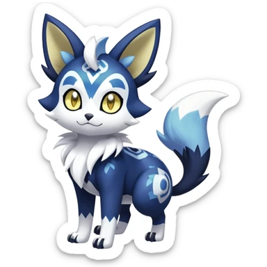 Shiny mExotic Colorfulj Excessive Mysterious Gothic Meowstic-Poochyena-Pokémon-Fakémon-hybrid-creature (full body) with pattern-markings with golden eyes sticker