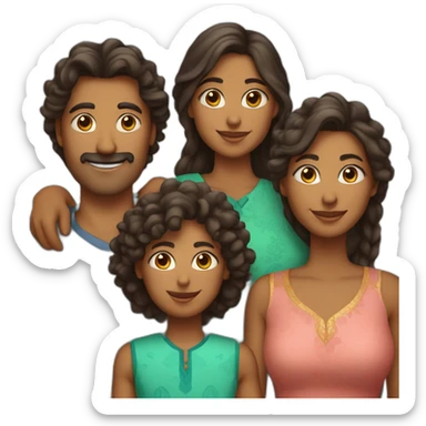 indian family with one dad and one son straight hair and one mom and one daughter curly hair sticker